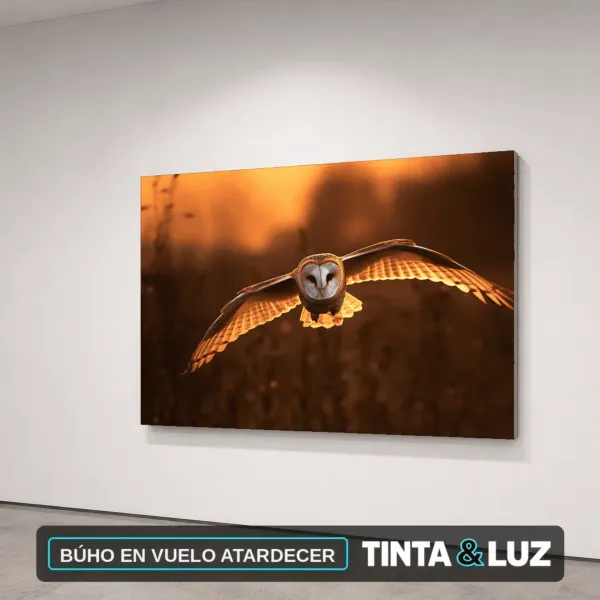 BÚHO EN VUELO ATARDECER
