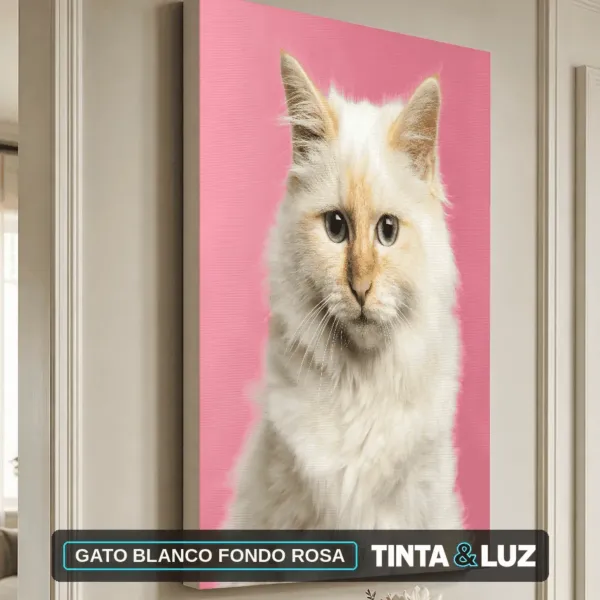 GATO BLANCO FONDO ROSA