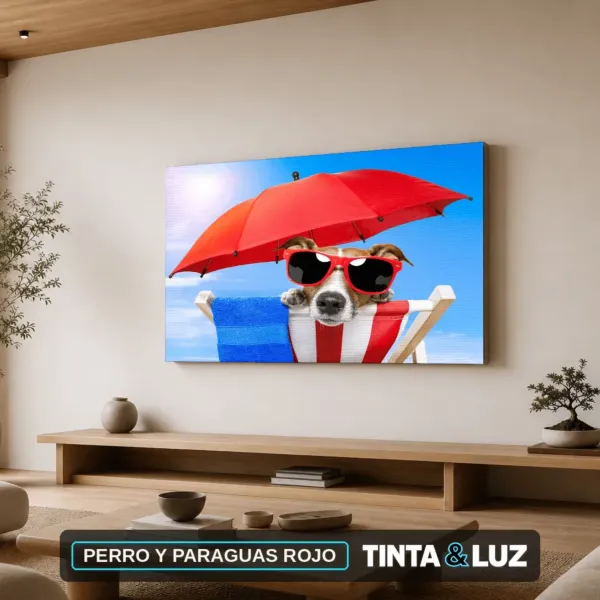 PERRO Y PARAGUAS ROJO