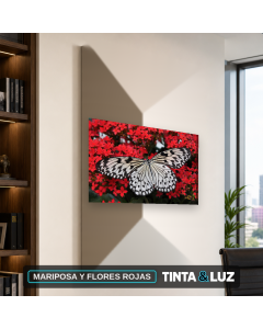 MARIPOSA Y FLORES ROJAS