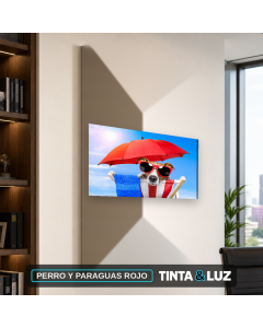 PERRO Y PARAGUAS ROJO